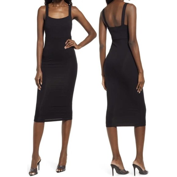 Good American Dresses & Skirts - Good American Womens 90s Tank Dress Bodycon Black Stretch Midi Strap Y2K 1 S New